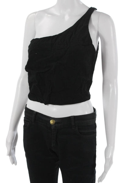 Stillwater Women Cropped Sleeveless Tank Black Rayon Linen Button Size M