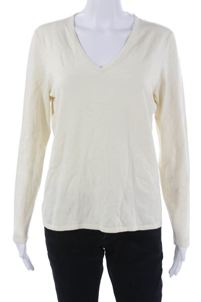 Belford Unisex Beige V-Neck Pullover Silk Blend Long Sleeve Size L