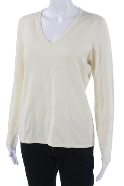 Belford Unisex Beige V-Neck Pullover Silk Blend Long Sleeve Size L