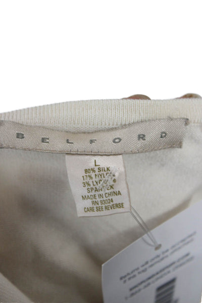 Belford Unisex Beige V-Neck Pullover Silk Blend Long Sleeve Size L