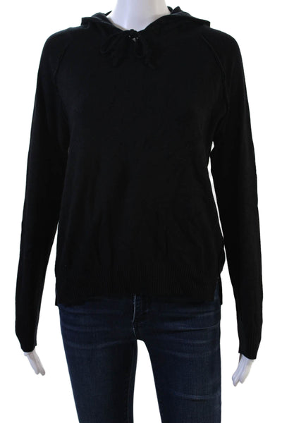 Elan Women Pullover Hoodie Black Solid Long Sleeve Drawstring Size S