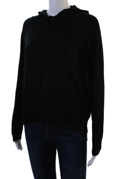 Elan Women Pullover Hoodie Black Solid Long Sleeve Drawstring Size S