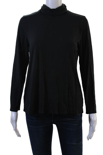 Eileen Fisher Women Black Mock Neck Long Sleeve Top Rayon Lycra Size M