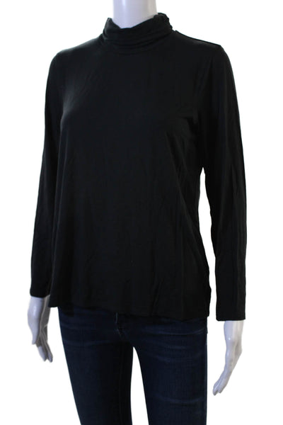 Eileen Fisher Women Black Mock Neck Long Sleeve Top Rayon Lycra Size M