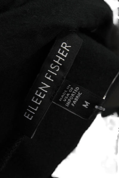 Eileen Fisher Women Black Mock Neck Long Sleeve Top Rayon Lycra Size M
