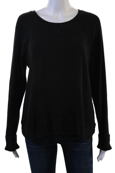 Leallo Womens Pullover Sweatshirt Black 100% Cotton Crew Neck Long Sleeve Size M
