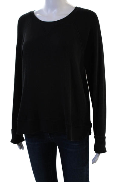 Leallo Womens Pullover Sweatshirt Black 100% Cotton Crew Neck Long Sleeve Size M
