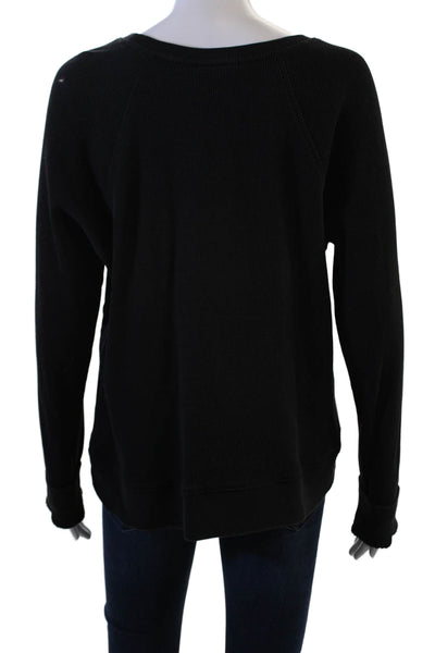 Leallo Womens Pullover Sweatshirt Black 100% Cotton Crew Neck Long Sleeve Size M
