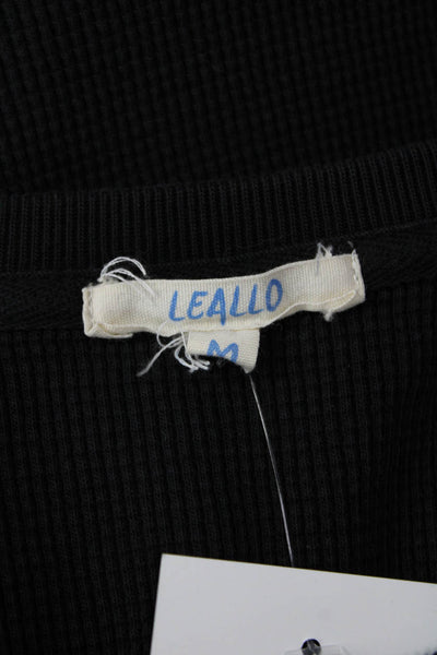 Leallo Womens Pullover Sweatshirt Black 100% Cotton Crew Neck Long Sleeve Size M