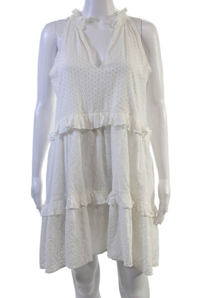 Roller Rabbit Women Sundress White Polka Dot V-Neck Sleeveless Cotton Size S