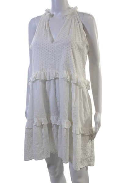 Roller Rabbit Women Sundress White Polka Dot V-Neck Sleeveless Cotton Size S