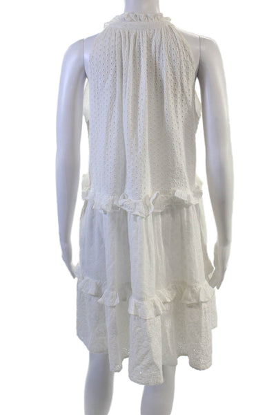 Roller Rabbit Women Sundress White Polka Dot V-Neck Sleeveless Cotton Size S