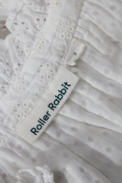 Roller Rabbit Women Sundress White Polka Dot V-Neck Sleeveless Cotton Size S