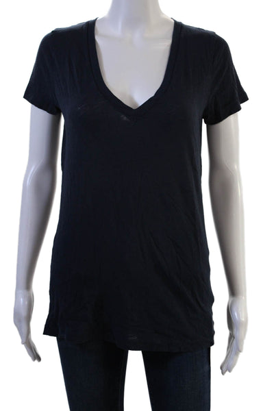 J Crew Womens Basic Dark Blue V-Neck Cotton Short Sleeve T-Shirt Size S