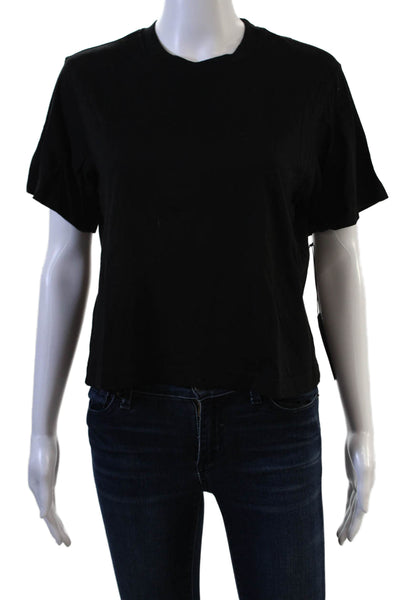 Michael Lauren Womens Cropped Basic Black Crew Neck Supima Cotton Tee Size XS