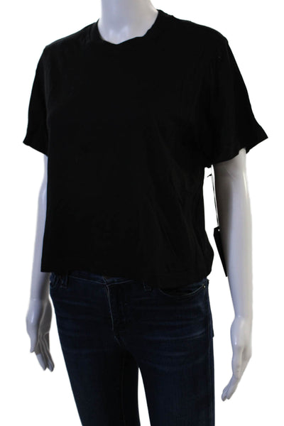 Michael Lauren Womens Cropped Basic Black Crew Neck Supima Cotton Tee Size XS