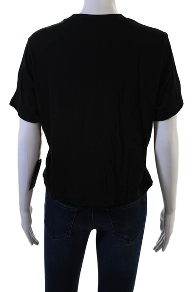 Michael Lauren Womens Cropped Basic Black Crew Neck Supima Cotton Tee Size XS