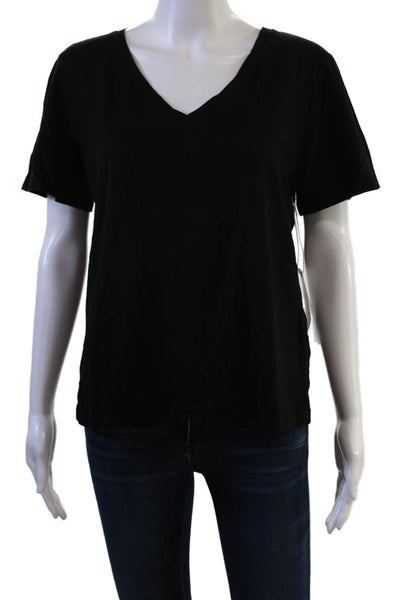 Stateside Womens Basic Black T-Shirt V-Neck Short Sleeve Supima Cotton Size L
