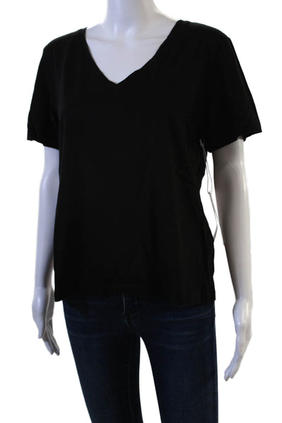Stateside Womens Basic Black T-Shirt V-Neck Short Sleeve Supima Cotton Size L