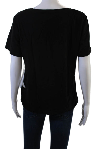 Stateside Womens Basic Black T-Shirt V-Neck Short Sleeve Supima Cotton Size L