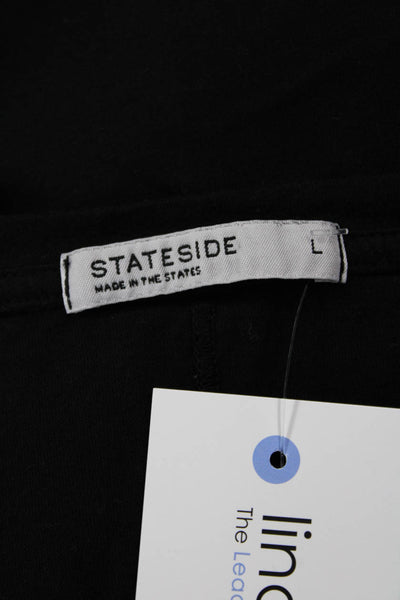 Stateside Womens Basic Black T-Shirt V-Neck Short Sleeve Supima Cotton Size L