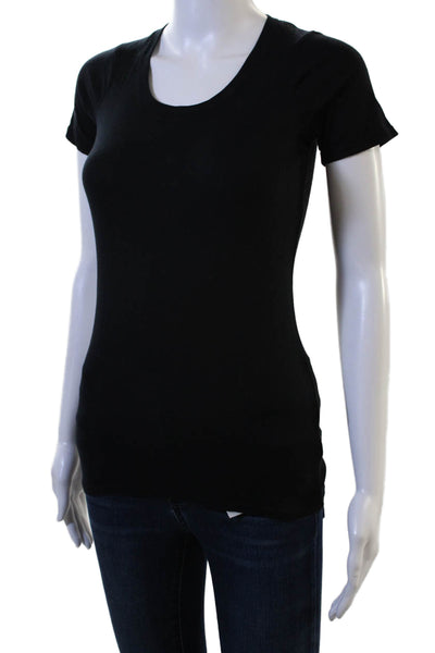 Monrow Womens Basic Black Short Sleeve T-Shirt Round Neck Size S