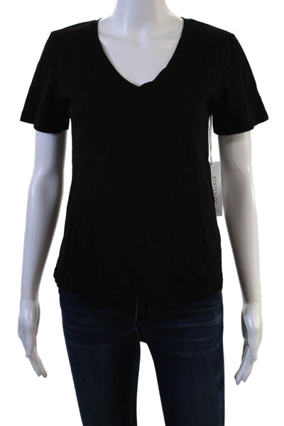Stateside Womens Basic V-Neck Black Short Sleeve T-Shirt Size XS