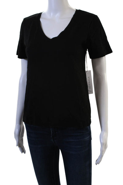 Stateside Womens Basic V-Neck Black Short Sleeve T-Shirt Size XS