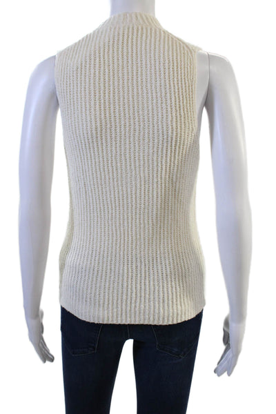 Vince Unisex Striped Sleeveless Mock Neck Vest Beige Cotton Blend Size S