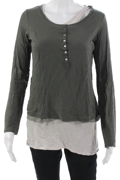 Majestic Paris Womens Jersey Green Cotton Round Neck Long Sleeve Tee Size 2