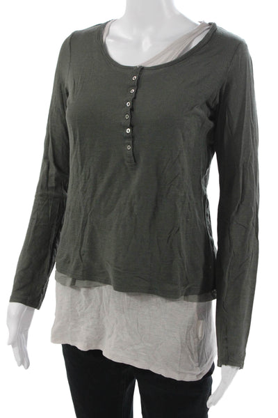 Majestic Paris Womens Jersey Green Cotton Round Neck Long Sleeve Tee Size 2