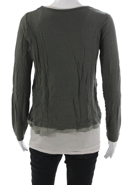 Majestic Paris Womens Jersey Green Cotton Round Neck Long Sleeve Tee Size 2