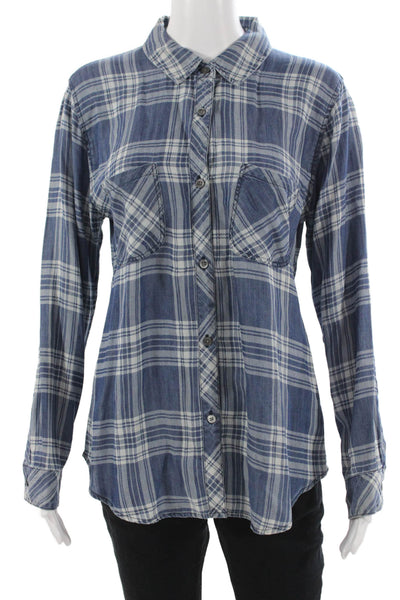 Rails Women Plaid Tencel Button-Up Collared Long Sleeve Blue 90s Size M