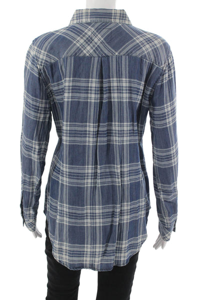 Rails Women Plaid Tencel Button-Up Collared Long Sleeve Blue 90s Size M