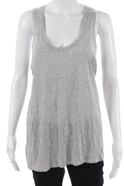 Enza Costa Women Basic Gray Viscose Rayon Round Neck Tank Size L