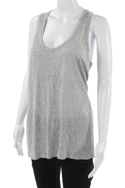 Enza Costa Women Basic Gray Viscose Rayon Round Neck Tank Size L