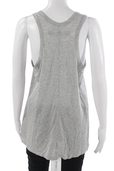 Enza Costa Women Basic Gray Viscose Rayon Round Neck Tank Size L