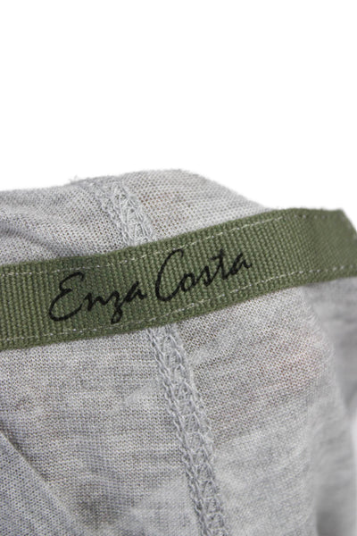 Enza Costa Women Basic Gray Viscose Rayon Round Neck Tank Size L