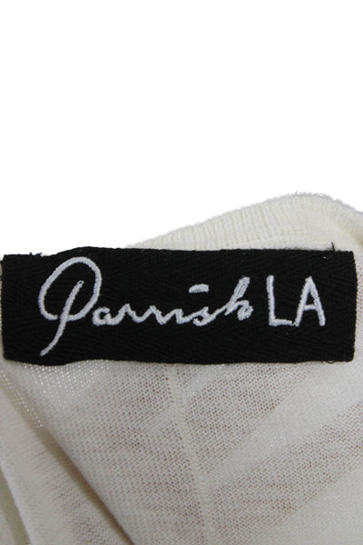 Parrish Women White Short Sleeve T-Shirt Crew Neck Cotton Silk Linen Size S