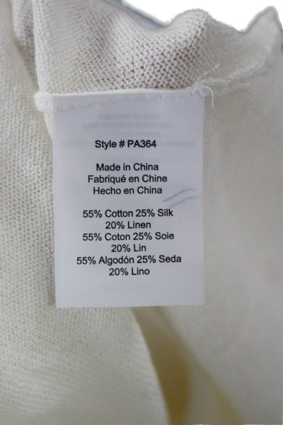 Parrish Women White Short Sleeve T-Shirt Crew Neck Cotton Silk Linen Size S