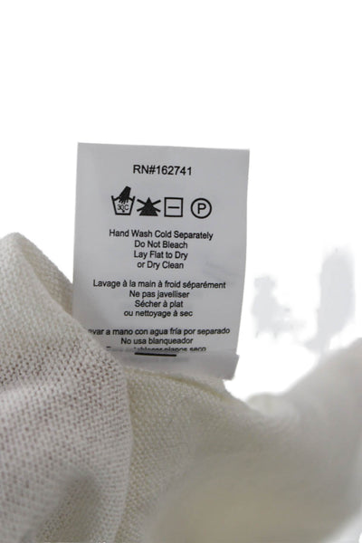 Parrish Women White Short Sleeve T-Shirt Crew Neck Cotton Silk Linen Size S