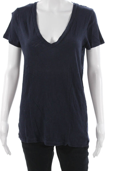 J Crew Women Basic V-Neck Dark Blue Cotton Short Sleeve T-Shirt Size M