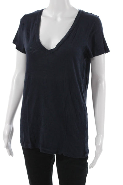 J Crew Women Basic V-Neck Dark Blue Cotton Short Sleeve T-Shirt Size M
