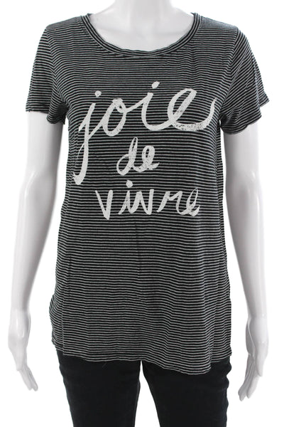 SOL ANGELES Women Black Striped Cotton Jersey Tee Quotes Size M