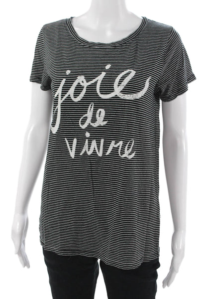 SOL ANGELES Women Black Striped Cotton Jersey Tee Quotes Size M