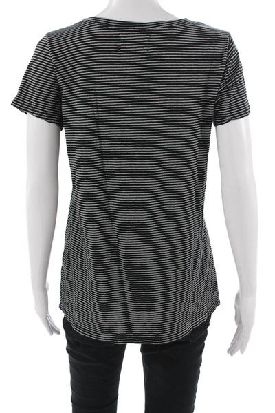 SOL ANGELES Women Black Striped Cotton Jersey Tee Quotes Size M