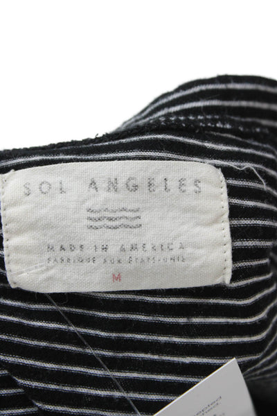 SOL ANGELES Women Black Striped Cotton Jersey Tee Quotes Size M