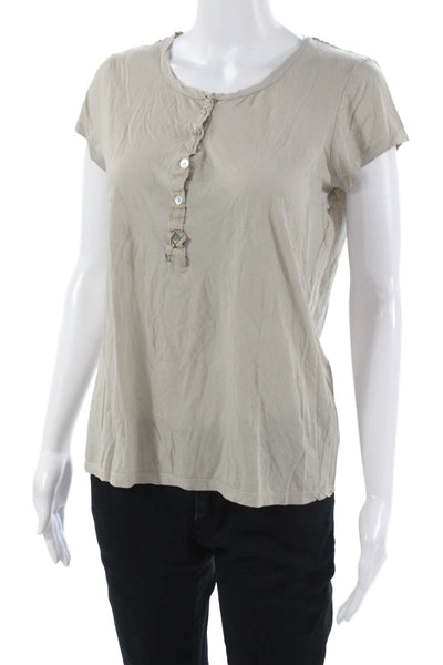 Calypso Saint Barth Women Beige Cotton Basic T-Shirt Short Sleeve Size S