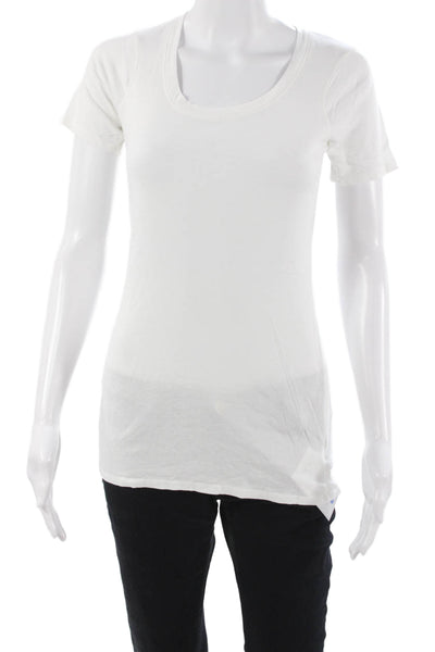 Monrow Womens Basic White Short Sleeve T-Shirt Supima Modal Size L