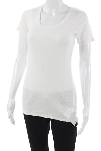 Monrow Womens Basic White Short Sleeve T-Shirt Supima Modal Size L